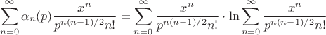 $$\sum_{n=0}^{\infty} \alpha_n(p) \frac{x^n}{p^{n(n-1)/2} n!} = \sum_{n=0}^{\infty} \frac{x^n}{p^{n(n-1)/2} n!} \cdot \ln \sum_{n=0}^{\infty} \frac{x^n}{p^{n(n-1)/2} n!}$$