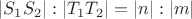 $|S_1 S_2| : |T_1 T_2| = |n| : |m|$