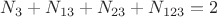 $N_3+N_{13}+N_{23}+N_{123}=2$