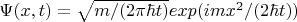$\Psi(x,t)=\sqrt{m/(2\pi\hbar t)} exp(imx^2/(2\hbar t))$