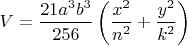 $V=\dfrac{21a^3b^3}{256}\left(\dfrac{x^2}{n^2}+\dfrac{y^2}{k^2}\right)$