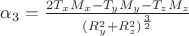 $ \alpha_3 = \frac {2T_x M_x - T_y M_y - T_z M_z} {(R_y^2 + R_z^2)^ \frac 3 2} $