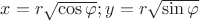 $x = r\sqrt{\cos\varphi}; y = r\sqrt{\sin\varphi}$