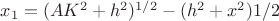 $x_1=(AK^2+h^2)^{1/2}-(h^2+x^2){1/2}$