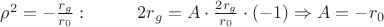 $\rho^2=-\frac{r_g}{r_0}:\qquad\ \ 2r_g=A\cdot\frac{2r_g}{r_0}\cdot(-1)\Rightarrow A=-r_0$