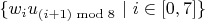 $\{ w_{i}u_{(i + 1) \bmod 8} \ | \ i \in [0, 7] \}$