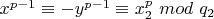 $x^{p-1} \equiv -y^{p-1} \equiv  x_2^p$ $mod$ $q_2$