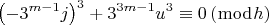 $$\left( { - 3^{m - 1} j} \right)^3  + 3^{3m - 1} u^3  \equiv 0\left( {\bmod h} \right)$