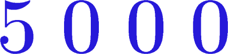 $\tikz[scale=2.5,transform shape, font=\fontsize{40}\selectfont]{
\node at (0,0) [blue!80!brown!100] {\textbf{5}};
\node at (1,0) [blue!80!brown!100] {\textbf{0}};
\node at (2,0) [blue!80!brown!100] {\textbf{0}};
\node at (3,0) [blue!80!brown!100] {\textbf{0}};
}$