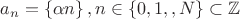 $a_n=\left\lbrace{\alpha n}\right\rbrace, n\in\left\lbrace{0,1,\ndots,N}\right\rbrace \subset\mathbb{Z}$