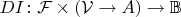 $DI\colon\mathcal F\times(\mathcal V\to A)\to\mathbb B$