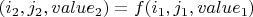 $(i_2, j_2, value_2) = f(i_1, j_1, value_1)$