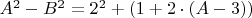 $A^2-B^2=2^2+(1+2\cdot(A-3))$