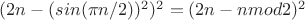 $(2n-(sin(\pi n/2))^2)^2=(2n - n mod 2)^2$