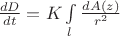 $\frac{dD}{dt}=K\int\limits_{l}\frac{dA(z)}{r^2}$
