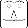 $\left\lgroup{\limits\underbrace{\bigwedge\limits^{\big{\;\overbrace{\odot}\overbrace{\ominus}}}}_x}\right\rgroup$