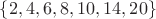 $\{2,4,6,8,10,14,20\}$