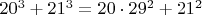 $20^3+21^3=20\cdot 29^2 + 21^2$