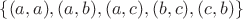 $\{(a,a),(a,b),(a,c), (b,c),(c,b)\}$