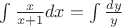 $\int\frac{x}{x+1}dx = \int\frac{dy}{y}$