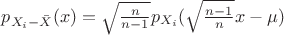 $p_{X_i-\bar X}(x)=\sqrt{\frac{n}{n-1}}p_{X_i}(\sqrt{\frac{n-1}{n}}x-\mu)$