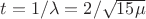$t=1/\lambda=2/\sqrt{15\mu}$ $t=1/\lambda=2/\sqrt{15\mu}$
