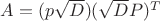$A=(p\sqrt{D})(\sqrt{D}P)^T$