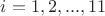 $i = 1,2,...,11$ $i = 1,2,...,11$
