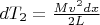 $d T_2 = \frac{M v^2 dx}{2L}$