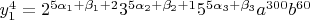 $\[y_1^4  = 2^{5\alpha _1  + \beta _1  + 2} 3^{5\alpha _2  + \beta _2  + 1} 5^{5\alpha _3  + \beta _3 } a^{300} b^{60} \]$