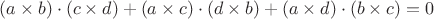 $$
(a\times b)\cdot(c\times d)+(a\times c)\cdot(d\times b)+(a\times d)\cdot(b\times c)=0
$$