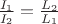 $\frac{I_1}{I_2}=\frac{L_2}{L_1}$
