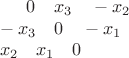 $ 0~~~x_3~~~ -x_2 \\ -x_3~~~0~~~ -x_1 \\ x_2~~~ x_1~~~0$