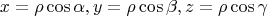 $$
x = \rho \cos \alpha,  y = \rho \cos \beta,  z = \rho \cos \gamma
$$