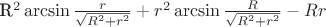 R^2\arcsin{\frac{r}{\sqrt{R^2+r^2}}} + r^2\arcsin{\frac{R}{\sqrt{R^2+r^2}}} - Rr