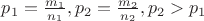 $p_1=\frac{m_1}{n_1}, p_2 = \frac{m_2}{n_2}, p_2 > p_1$