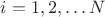 $i=1,2,\ldots N$ $i=1,2,\ldots N$