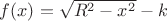 $f(x)=\sqrt{R^2-x^2}-k$ $f(x)=\sqrt{R^2-x^2}-k$