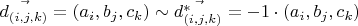 $\vec{d_{(i, j, k)}} = (a_i, b_j, c_k) \sim \vec{d_{(i, j, k)}^{*}} = -1 \cdot (a_i, b_j, c_k)$
