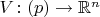 $ V \colon \A(p) \to \mathbb R^n $