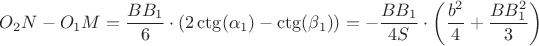 $$O_2N-O_1M=\dfrac{BB_1}{6} \cdot \left( 2  \ctg(\alpha_1)-\ctg(\beta_1) \right)= -\dfrac{BB_1}{4S}\cdot \left( \dfrac{b^2}{4}+\dfrac{BB_1^2}{3}\right )$$