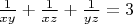 $\frac{1}{xy} + \frac{1}{xz} + \frac{1}{yz} = 3$