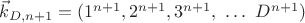 $\vec k_{D,n+1}=(1^{n+1},2^{n+1},3^{n+1},\ \dots\ D^{n+1})$