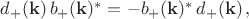 $d_{+}(\mathbf{k}) \, b_{+}(\mathbf{k})^*=- b_{+}(\mathbf{k})^*\, d_{+}(\mathbf{k}) \, ,$
