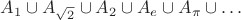 $A_1 \cup A_{\sqrt{2}} \cup A_2 \cup A_e \cup A_{\pi} \cup \ldots$