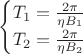 $$
\begin{cases}
T_1=\frac{2\pi}{\eta{}B_1}\\
T_2=\frac{2\pi}{\eta{}B_2}
\end{cases}
$$