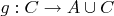 $g: C \rightarrow A \cup C$