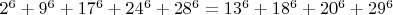 $2^6+9^6+17^6+24^6+28^6=13^6+18^6+20^6+29^6$