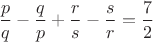 $\dfrac{p}{q}-\dfrac{q}{p}+\dfrac{r}{s}-\dfrac{s}{r}=\dfrac7 2$