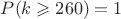 $P(k\geqslant 260)=1$